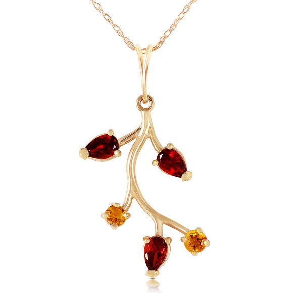 14K. SOLID GOLD NECKLACE WITH GARNETS & CITRINES (Yellow Gold)